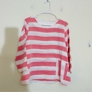Habitat Quarter Sleeve Gauze Top XS Pink/White